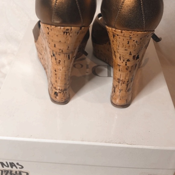 Dior wedged shoes 7.5 37.5 bronze gold gloss cork wedge authentic - Picture 9 of 16